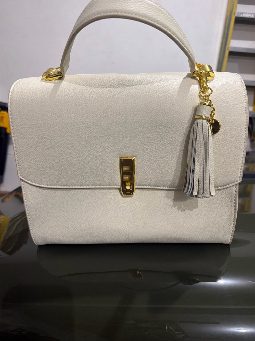 Elegant Cream Top-Handle Satchel with Gold Hardware